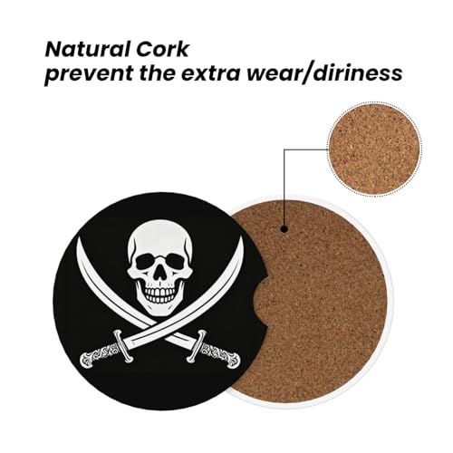 Skull 2 Pack Car Cup Holder Coasters Ceramic Drink Coasters - color: Black