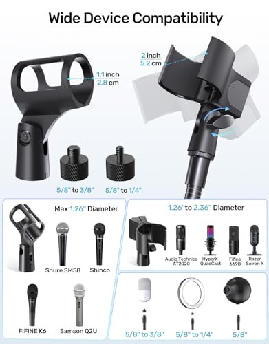 19" Gooseneck Microphone Stand for Desk, Clamp-On Arm with Heavy-Duty Clamp - size: Heavy-Duty Clamp