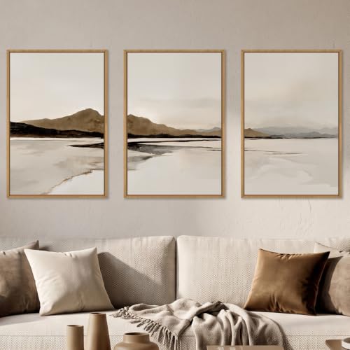Netural Abstract Mountain Framed Canvas Wall Art Set -16"X24"X3 - color: Abstract Mountain Wall Art, size: 16"L x 24"W