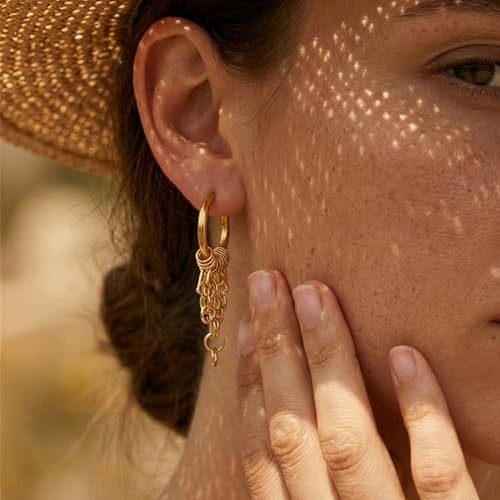 Gold Dangle Earrings for Women，Tassel Hoop Earrings with Charms - color: F