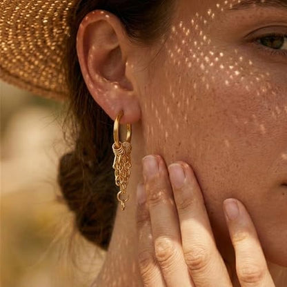 Gold Dangle Earrings for Women，Tassel Hoop Earrings with Charms - color: F
