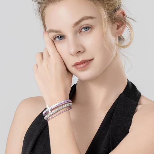 Christian Cross Leather Bracelets Boho Western Blessing Religious Jewelry - color: Purple