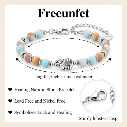 Bracelet for Women Natural Stone Beaded, Stainless Steel Charms, Adjustable - color: 8-Elephant