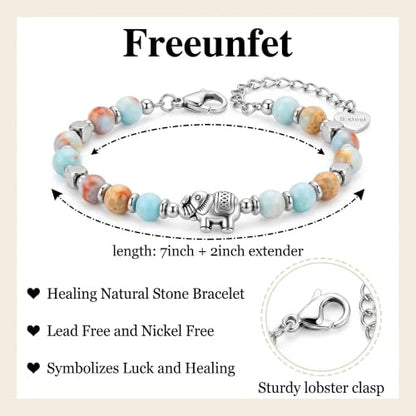 Bracelet for Women Natural Stone Beaded, Stainless Steel Charms, Adjustable - color: 8-Elephant