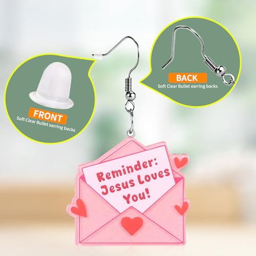 Christian Statement Earrings for Women, Acrylic Dangle Earrings, Lightweight Comfortable, Non Tarnish Hooks, Faith Jewelry, Religious Gift for Women - color: Reminder Jesus Loves You