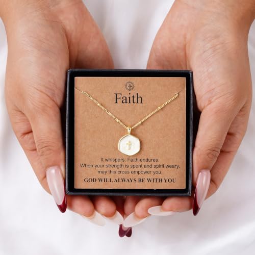 M MOOHAM Enamel Mini Cross Necklace for Women Girl, 14K Gold Plated Jewelry - color: pink cross-cable chain