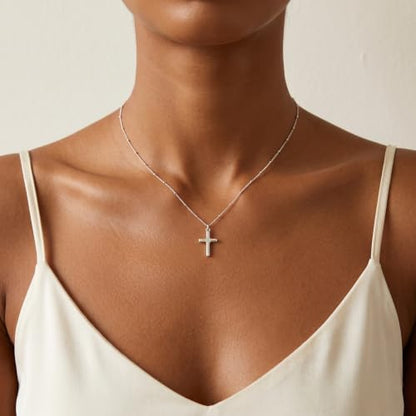 925 Sterling Silver Cross Necklace for Women,1.5MM Silver Cross Bead Chain