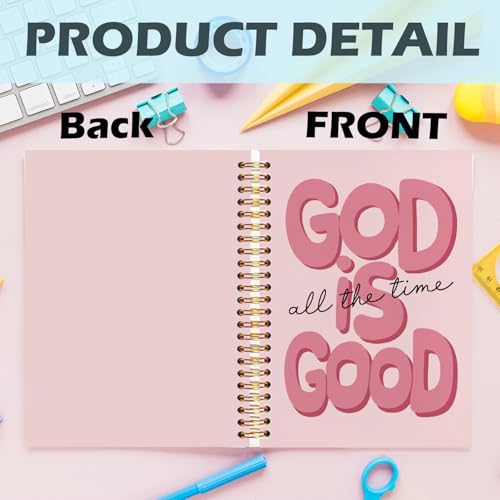 Yhtrg Red Preppy God Is Good Notebooks, Brown Christian Spiral Notebook Gift for Women, Bible Journaling Notebooks for Office School Supplies, 5.5x8.3 Inch - color: god12