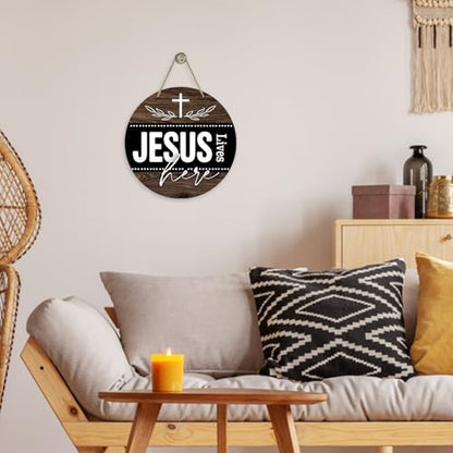 Deroro Christian Jesus Lives Here Front Door Sign, Religious Faith Cross