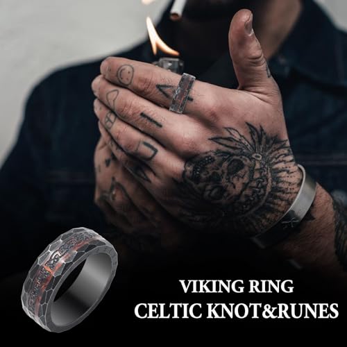 Viking Rings Stainless Steel Viking Norse Runes Wolf Raven Ring Jewelry for Men Women Size 7/8/9/10/11/12/13 - style: Viking Black Celtic Knot&Runes