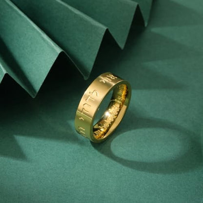 TEAMER Hebrew Song of Solomon Ring Stainless Steel Jewish Kabbalah Blessing Ring Religious Amulet Jewelry for Women Men - color: Gold