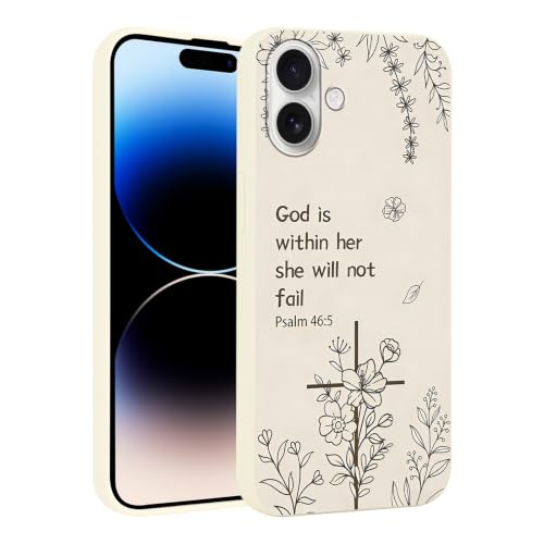 Jesus Silicone Case for iPhone 16 6.1", Aesthetic Christian Quotes Cross Printed Pattern, Cute Chris Floral Flower Design for Women Girl, Soft TPU Protective Slim Frosted Cover for iPhone 16 - color: Christian-White