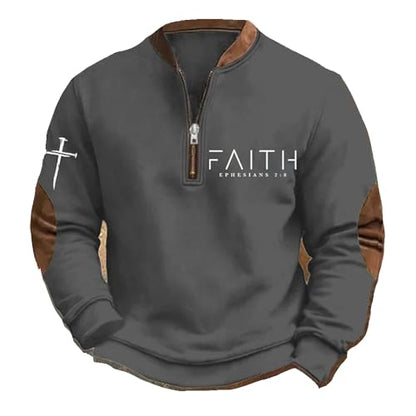 Men's Faith Print Casual T-Shirt Faith Ephesians 2 8 Pullover - color: Grey, size: X-Large