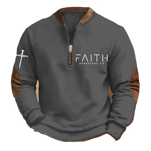 Men's Faith Print Casual T-Shirt Faith Ephesians 2 8 Pullover - color: Grey, size: XX-Large