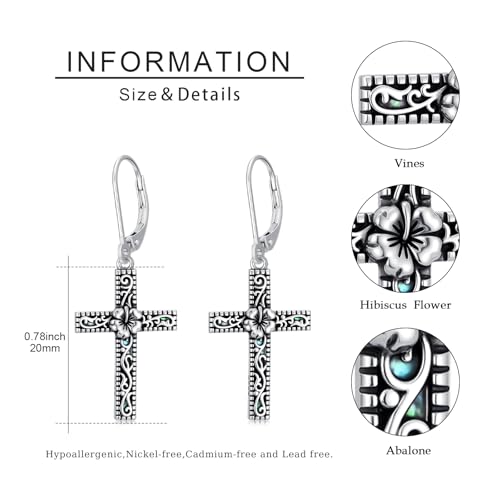 925 Sterling Silver Sunflower/Rose/Plumeria/Hibiscus/Mushroom Cross Earrings for Women Hawaiian Flower/Butterfly Cross Dangle Drop Earrings Jewelry Faith Christian Gift for Her Daughter Wife Girlfriend - style: Hibiscus