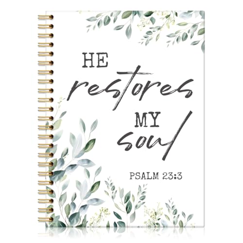 He Restores My Soul Hardcover 160 Pages Ruled Spiral Notebook, Christian Notebook Gifts for Women, Prayer Journal Faith Based Gifts, Thank You Inspirational Present for Christian Coworker - color: Multi & Green