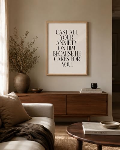 iHery 16x20in Natural OAK Wood 1 Peter 5:7 Framed Wall Art - color: Beige Framed Peter, size: 20"L x 16"W