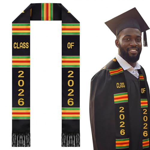 Geyoga Graduation Stole Kente Stole Black Authentic African Art 72" x 4.8" for Adult College Unisex Grads Celebrate - style: Class of 2026