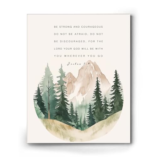 Bible Verse Canvas Print Framed Wall Decor Positive Poster Print Be Strong and Courageous God Will Be With You Art Oil Painting, Watercolor Inspirating Artwork Decoration for Home Office (11x14inch) - color: Be Strong and Courageous, size: 11"L x 14"W