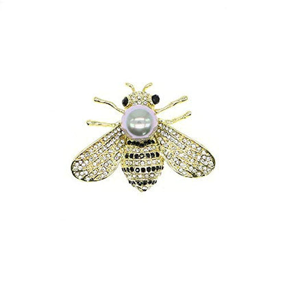 Honey Bee Brooches Crystal Insect Themed Bee Brooch Animal Fashion Shell Pearl Brooch Pin Gold Tone - color: Gray pearl