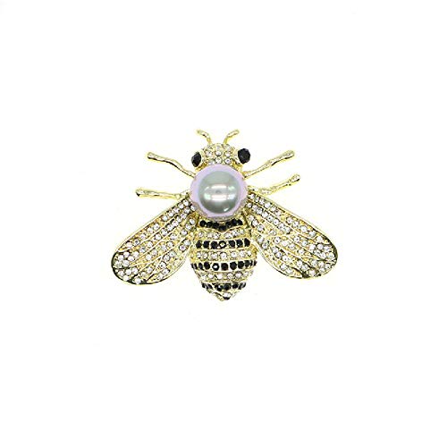 Honey Bee Brooches Crystal Insect Themed Bee Brooch Animal Fashion Shell Pearl Brooch Pin Gold Tone - color: Gray pearl