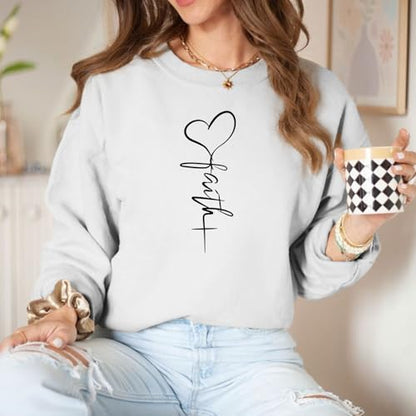 KIEKIECOO Faith Christian Sweatshirts for Women Religious Crewneck Sweatshirt Letter Print Fall Pullover Long Sleeve Tops - color: White, size: X-Large