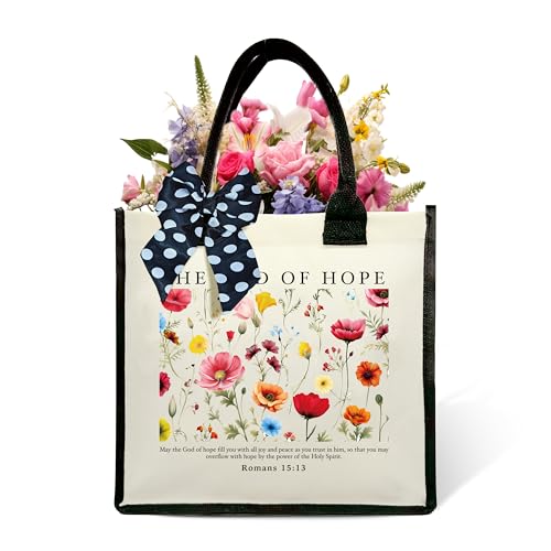 Christian Shoulder Beach Bag - Bible Verse Wildflower Canvas Tote Bag Gifts - color: The God of Hope