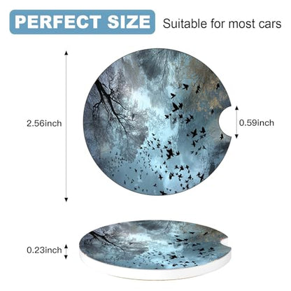 Ceramic Car Cup Holder Coasters Set of 2, 2.56 in Forest Bird - color: Blue Forest Bird