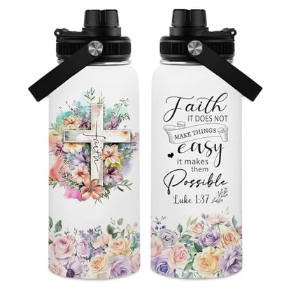 Christian Gifts for Women - Faith Bible Verse Gifts Baptism Tumbler - Inspirational Religious Birthday Presents for Women - Catholic Spiritual Christmas Presents Bottle for Girl Friends 32oz - color: Christian-White/Faith