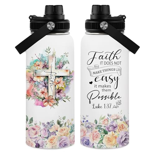 Christian Gifts for Women - Faith Bible Verse Gifts Baptism Tumbler - Inspirational Religious Birthday Presents for Women - Catholic Spiritual Christmas Presents Bottle for Girl Friends 32oz - color: Christian-White/Faith
