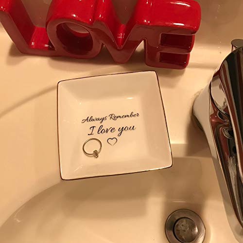 Simply Charmed Jewelry Dish or Trinket Dish - White, Ceramic, Always Remember I Love You, Jewelry Holder for Women, Mother's Day or Valentine's Day Gift - style: Always Remember…