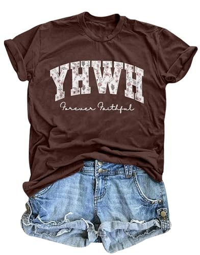 Faith Over Fear Shirt Christian Shirts for Women Inspirational Bible Verse T-Shirt Religious Faithful Short Sleeve Tee - color: Brown-yhwh, size: Medium