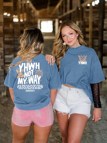 Christian Faith Shirts for Women Jesus Shirt YHWH Inspirational Bible Verse T-Shirt Religious Oversized Graphic Tee - color: Blue, size: Medium