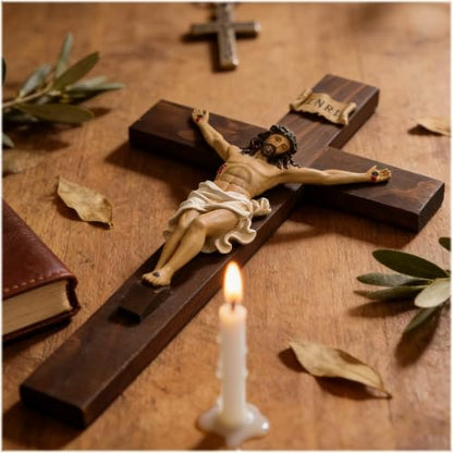 Large Wall Crucifix With Jesus, 19 Inch Resin Wooden Cross Religious Decor - size: 19.1"L x 10"W