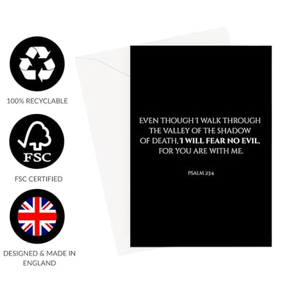 Inspiring Motivational Bible Verse Greeting Cards For Birthday, Retirement, Graduation, Sympathy, Strength, Mourning, Bereavement, Wedding Anniversary and Just Because For Christian Men and Women | Traditional Black and White Design (Psalm 23:4) - color: