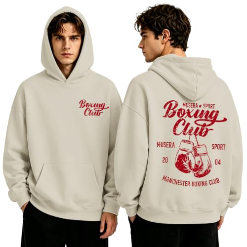 Boxing Hoodies for Men Boxing Club Streetwear Hoodie Athletic Gym Workout Sweatshirt Vintage Graphic Pullover - color: Apricot, size: Medium