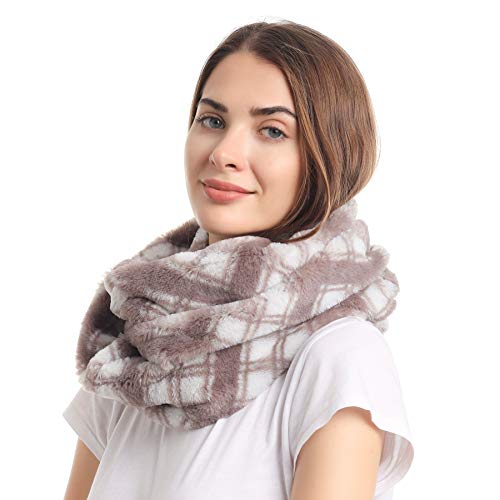 LA CARRIE Womens Leopard Print Infinity Scarf Loop Circle Neck Warmer - color: Light Grey Plaid