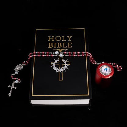 6mm Rosary Beads with Rosary Box, Black Glass Saint Benedict Necklace, Anglican Prayer Beads Catholic Gifts - color: Rosary-6-10