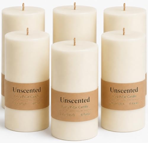 Pillar Candles Ivory 6 Pack, 2.8x6 Inch Unscented Candle - color: Ivory, size: 2.8"x6"
