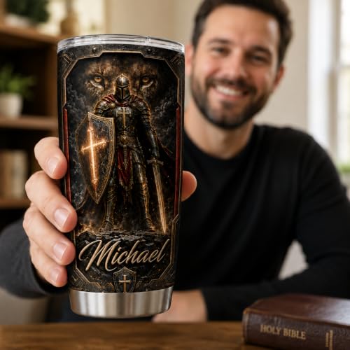 Personalized Christian Gifts For Men - Religious Man Of Faith Warrior Christ Tumbler V13 - A Child Of God Bible For Dad, Husband, Grandpa on Fathers Day, Christmas, Birthday - color: CH-VAR-13