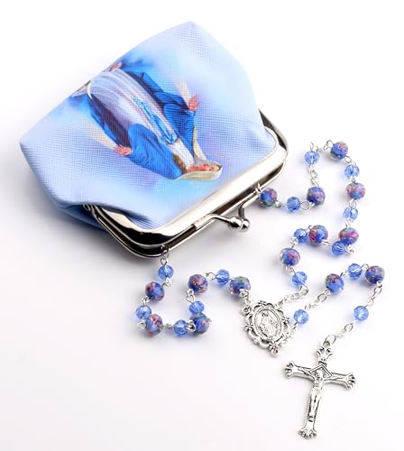 Murano Glass Rose Beads Catholic Virgin Mary Rosary Necklace Women - color: Blue