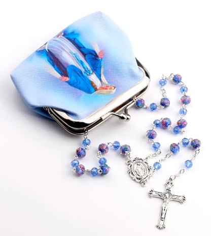 Murano Glass Rose Beads Catholic Virgin Mary Rosary Necklace Women - color: Blue