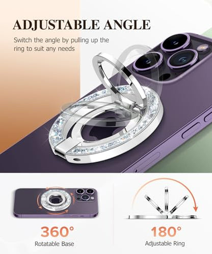 GVIEWIN Magnetic Phone Ring Holder, Compatible with MagSafe Phone Grip - color: A-Glitter/Silver