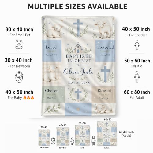 Personalized Baptized in Christ Lamb Baby Blanket, Custom Baptism Blanket - color: White #3