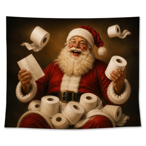 EGBTL Funny Christmas Santa Claus Bathroom Wall Tapestry, Classic Christmas Tapestry for Bathroom, Xmas Santa Holding Toilet Paper Tapestries Wall Hanging Decor for Washroom Restroom 50x60 Inches - color: Christmas13