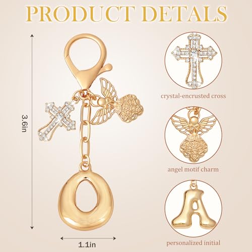Snycler Bubble Initial Keychain Bag Charms for Women, A-Z Letter Keychain - color: Gold - Angel & Cross Initial