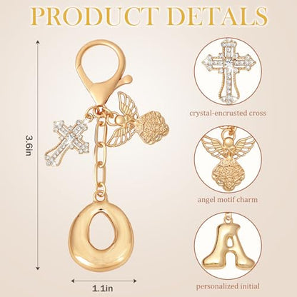 Snycler Bubble Initial Keychain Bag Charms for Women, A-Z Letter Keychain - color: Gold - Angel & Cross Initial