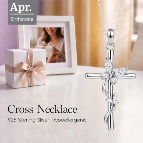Distance Cross Necklace for Women 925 Sterling Silver Jewelry Pendant Necklace for Mom Wife Gift for Mother's Day or Birthday - style: 04-White