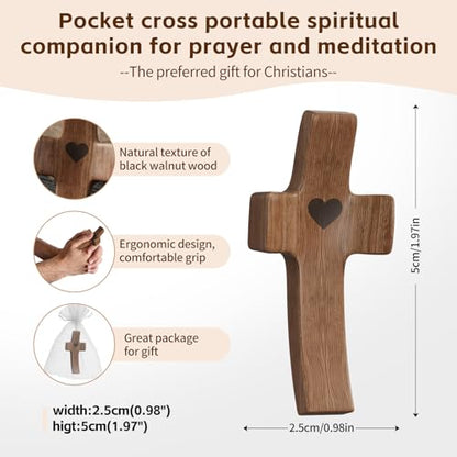Wooden Cross Fidget for People with Anxiety Relief Handheld Small Pocket Cross Prayers Encouragement Christian Religious Gift for Adults/Teens/Elderly on Christmas/Easter,etc(4 Pcs) - color: Walnut A 4Pcs
