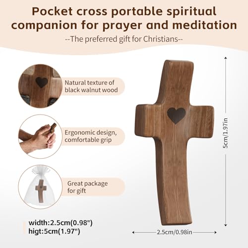 OOTDSE Wooden Cross Fidget for People with Anxiety Relief 10Pcs Handheld Small Pocket Cross Prayers Encouragement Christian Religious Solid Walnut Gift for Adults/Teens/Elderly on Easter,etc - color: Walnut A 10Pcs